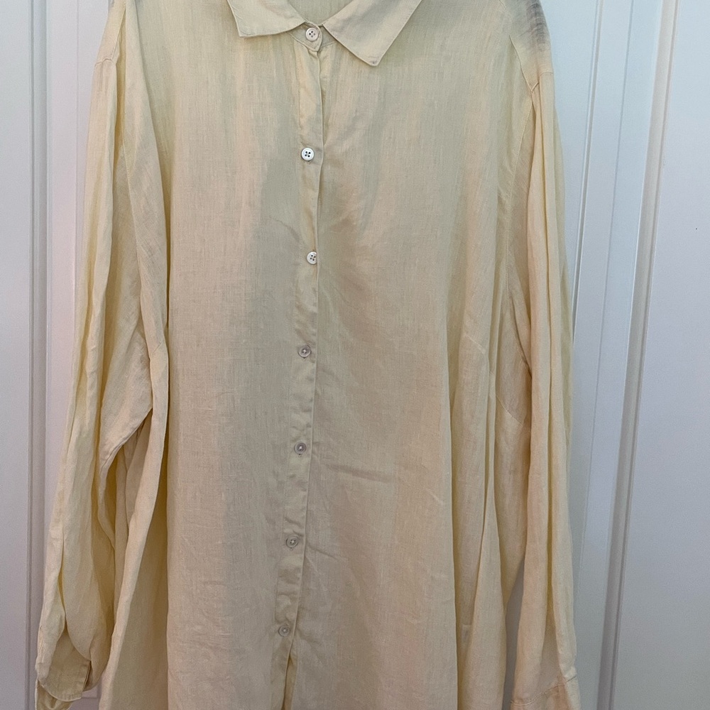 J.Jill Love Linen Light Yellow Casual Button Down Shirt